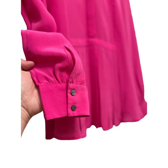 J Crew Blouse Silk Pink Magenta Long Sleeve Pleats Button Cuff Prep Office XS - Picture 9 of 16
